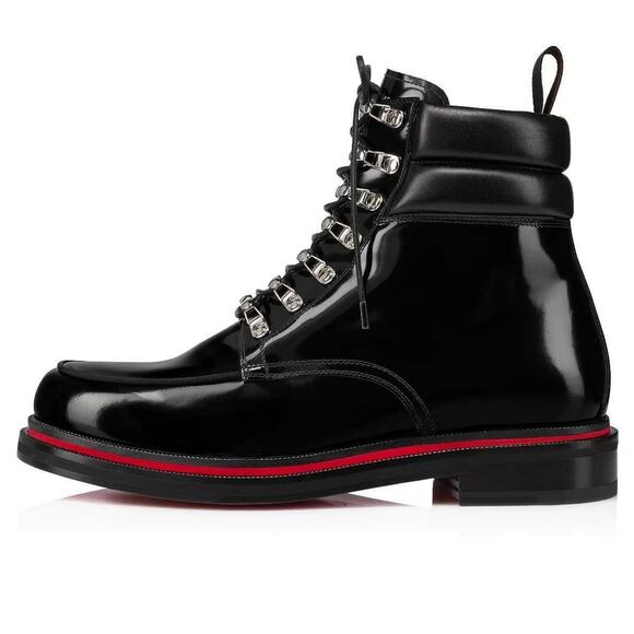 Christian Louboutin Mens Alopista Flat Black Leather Combat Lace Up Boot 46 13 main image 5